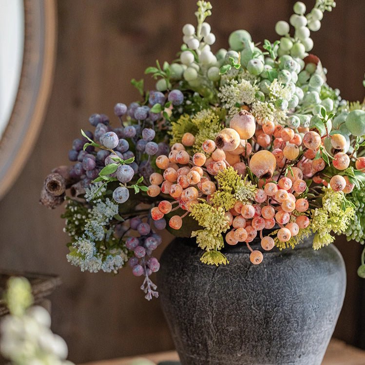 Artificial Blueberry & Greenery Bunch 13" Tall