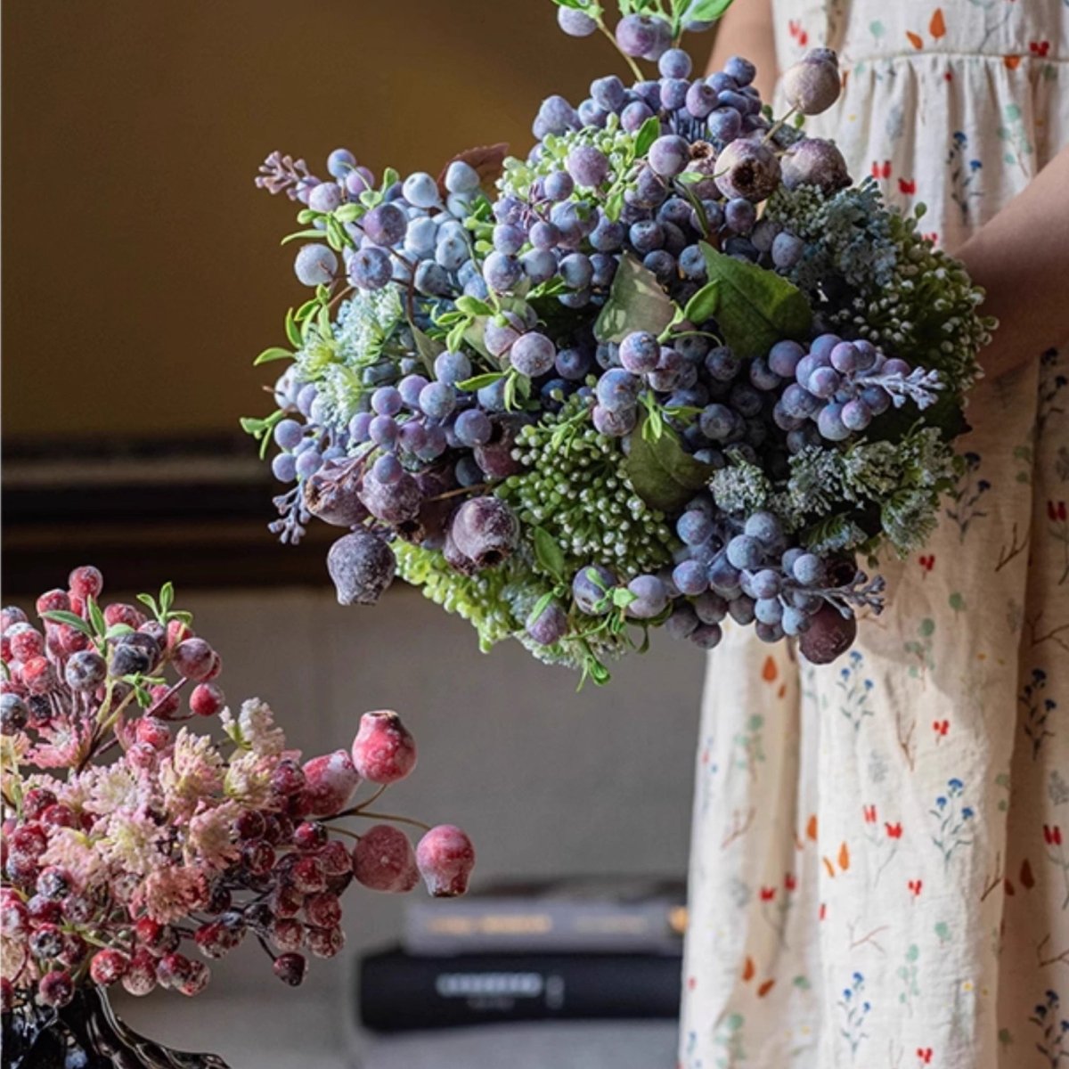 Artificial Blueberry & Greenery Bunch 13" Tall