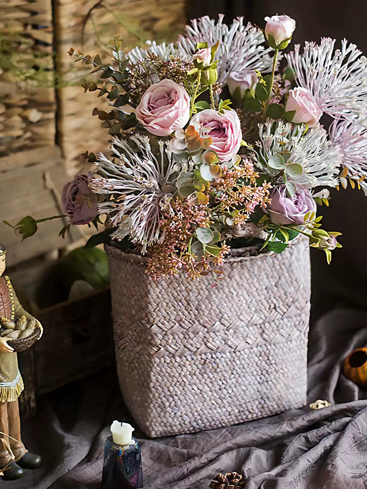 Rustic Lavender Bloom Artificial Rose Bouquet – 18.9" Tall