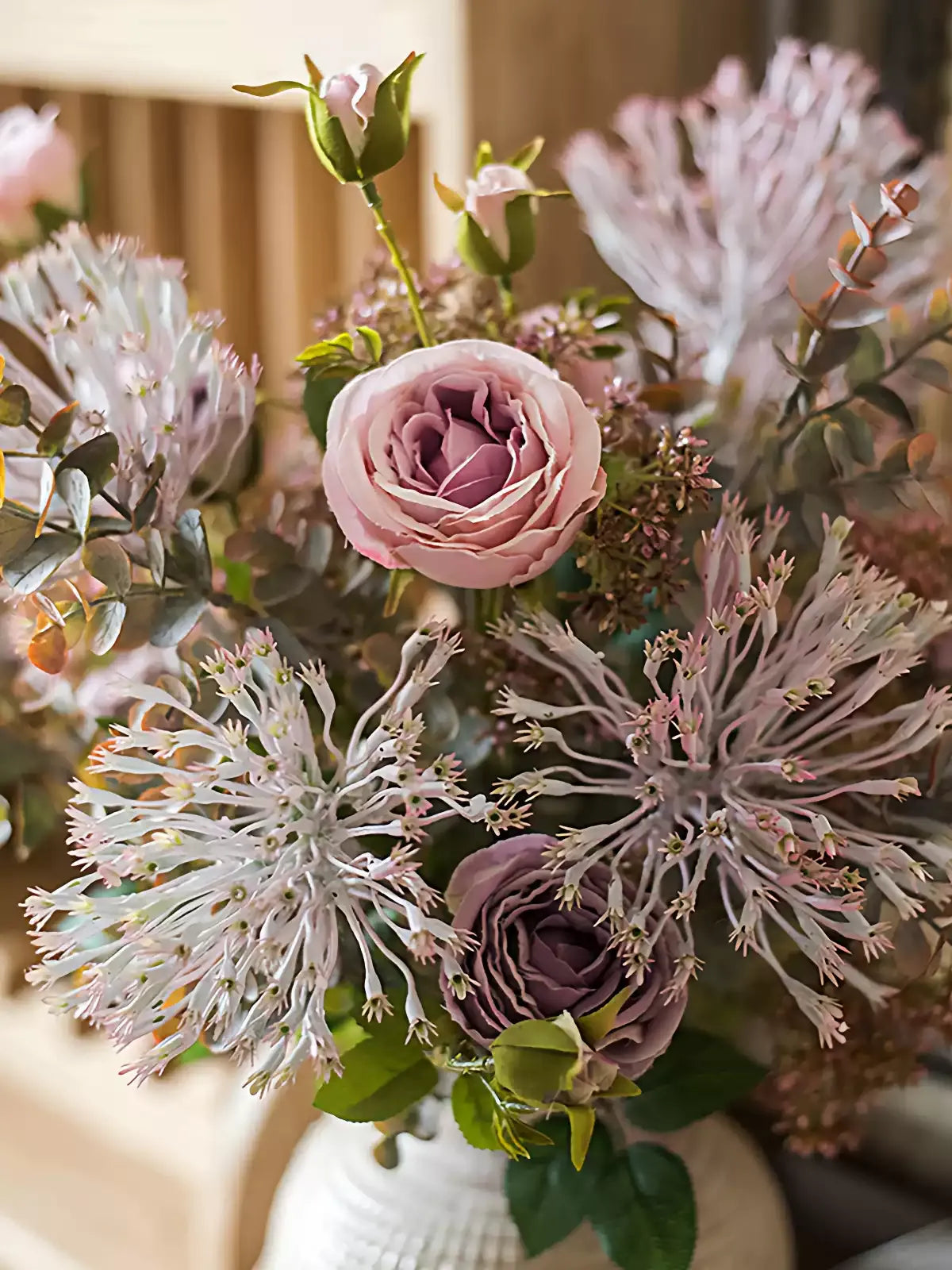 Rustic Lavender Bloom Artificial Rose Bouquet – 18.9" Tall