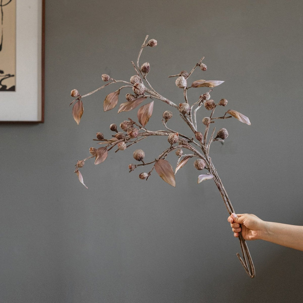 Artificial Brown Pod Branch with Leaves 43" Tall