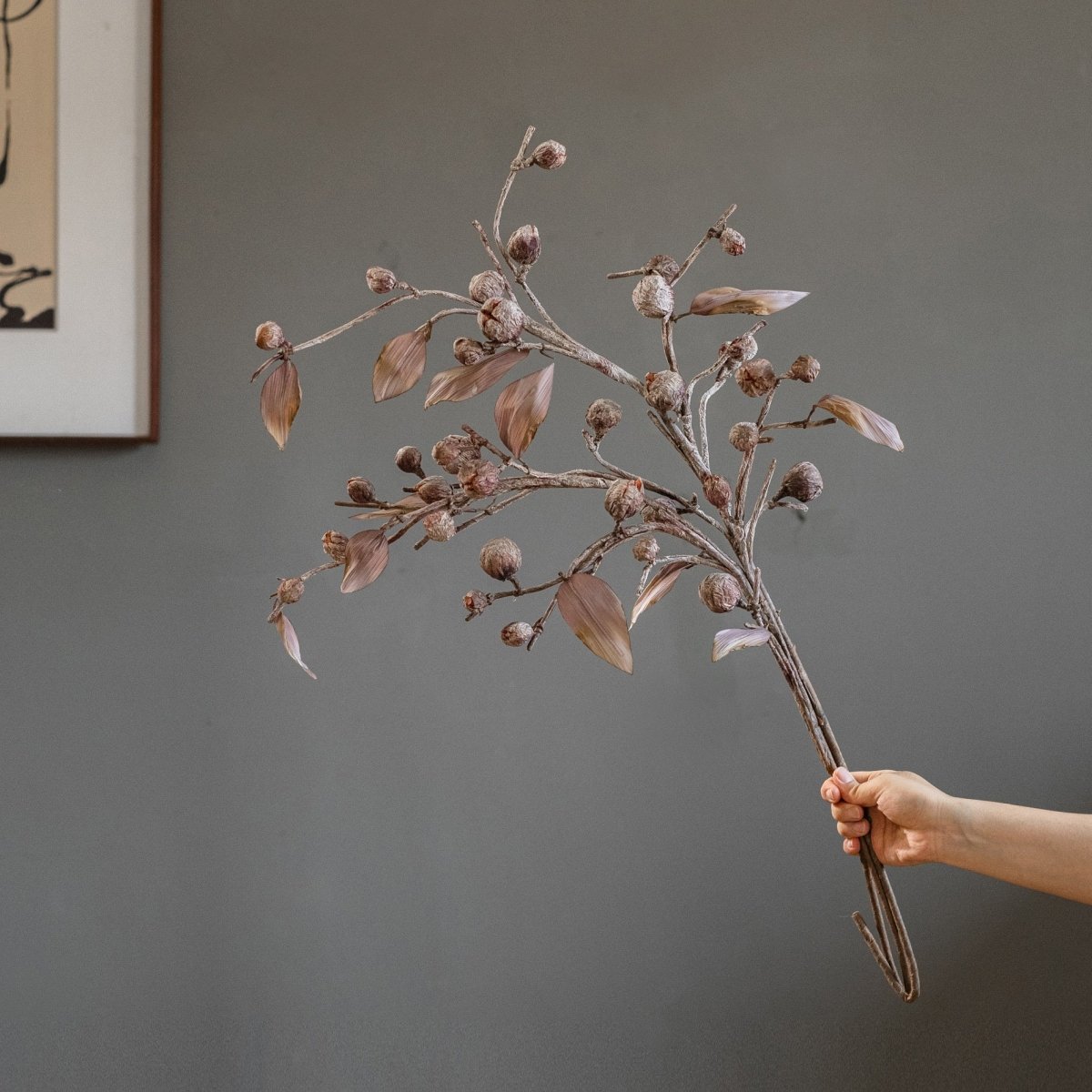 Artificial Brown Pod Branch with Leaves 43" Tall