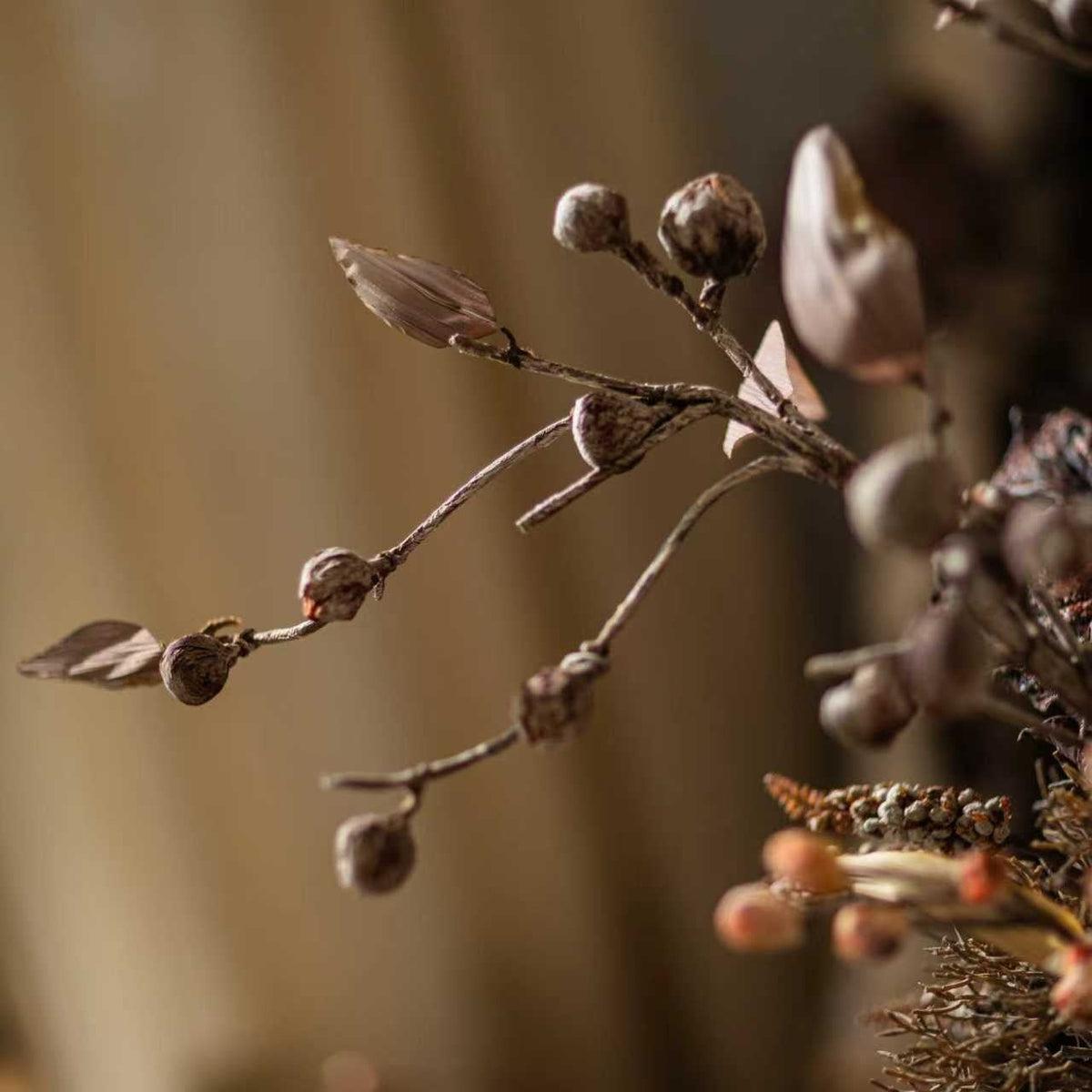 Artificial Brown Pod Branch with Leaves 43" Tall