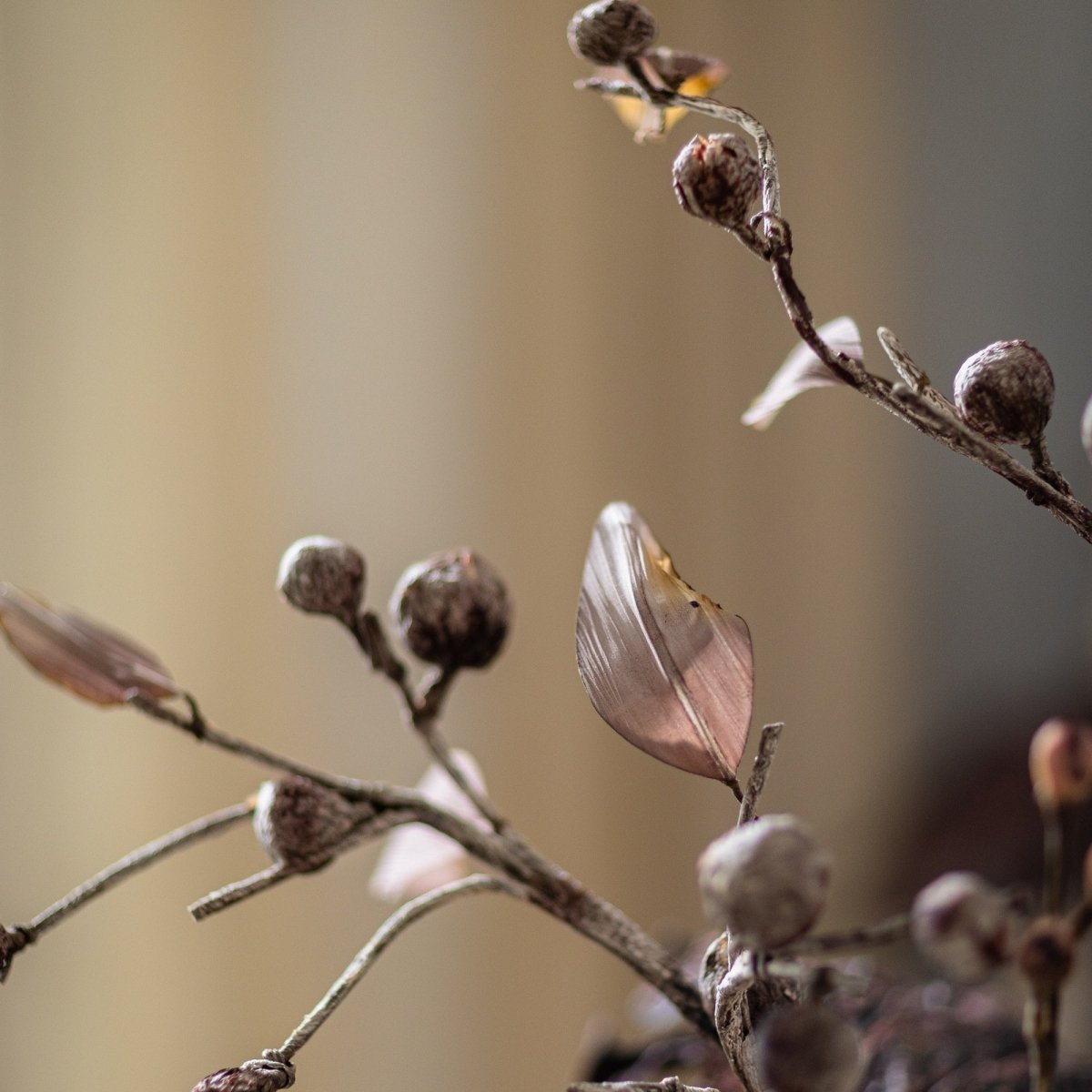 Artificial Brown Pod Branch with Leaves 43" Tall