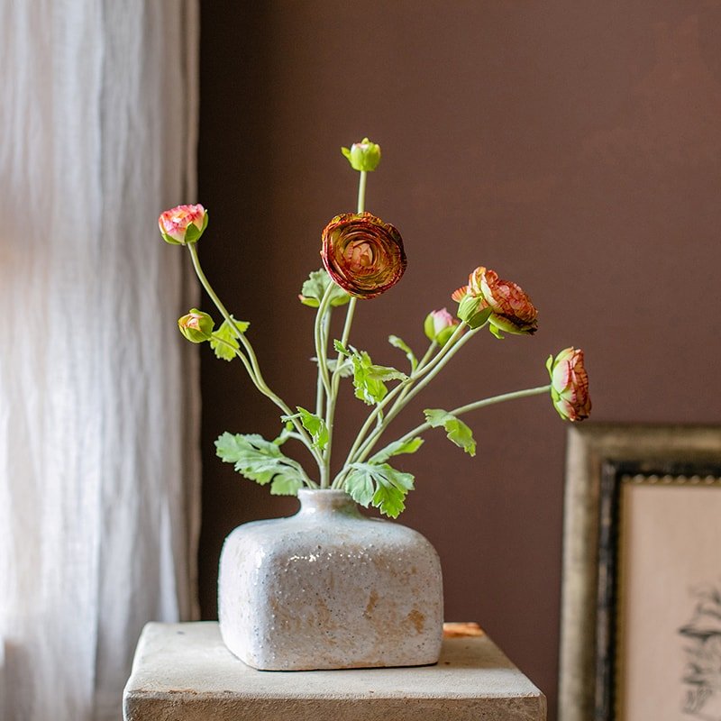 Artificial Silk-Look Buttercup Flower Bundle in Orange 21" Tall