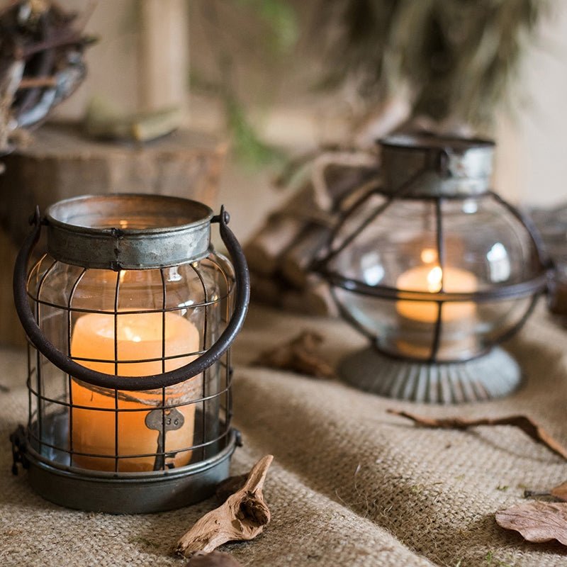 European Restoration Glass and Metal Candle Lantern