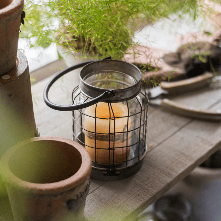 European Restoration Glass and Metal Candle Lantern