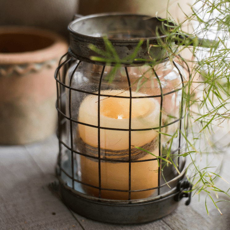 European Restoration Glass and Metal Candle Lantern
