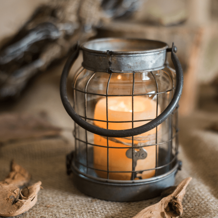 European Restoration Glass and Metal Candle Lantern
