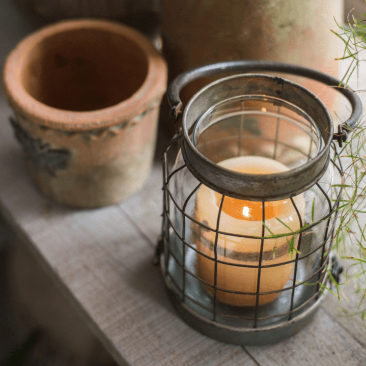 European Restoration Glass and Metal Candle Lantern