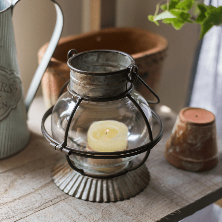 European Restoration Glass and Metal Candle Lantern