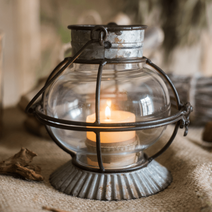 European Restoration Glass and Metal Candle Lantern