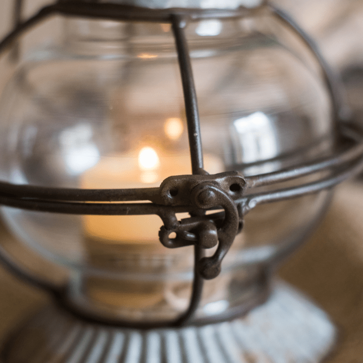 European Restoration Glass and Metal Candle Lantern