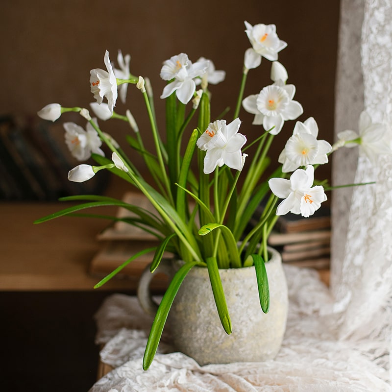Artificial Silk-Look White Daffodil Flower Stem 19" Tall