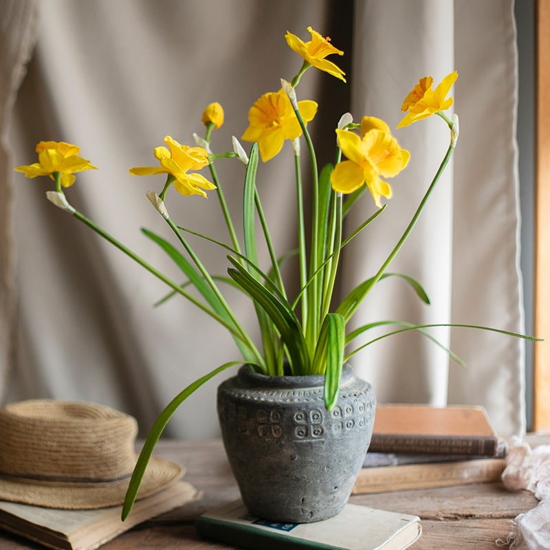 Artificial Silk Yellow Daffodil Flower Stem 19" Tall