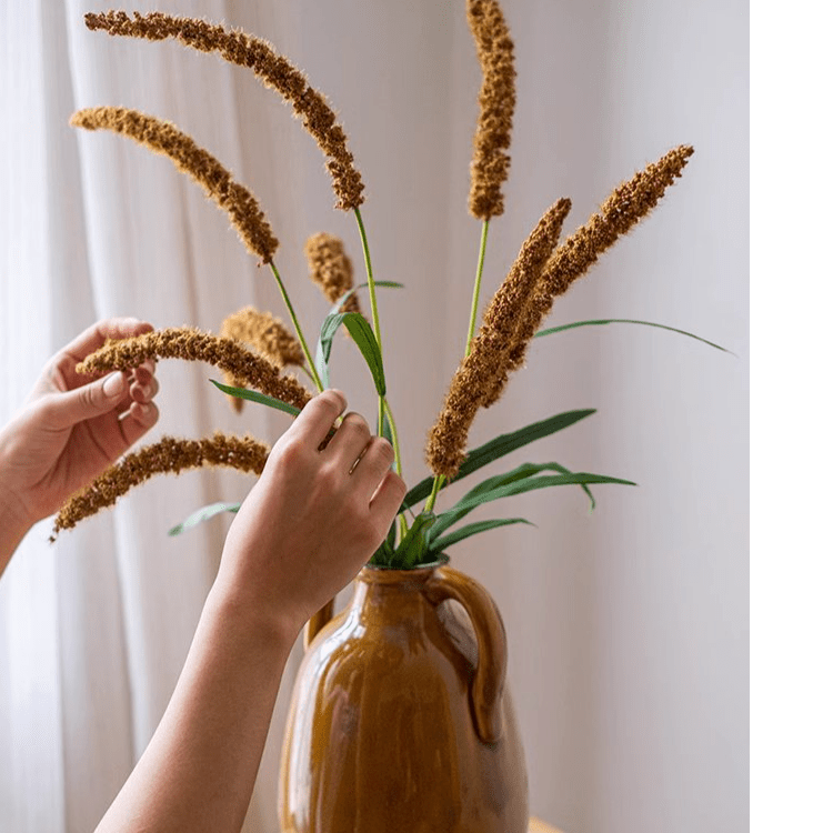 Artificial Three-Headed Dogtail Grass Stem 39" Tall