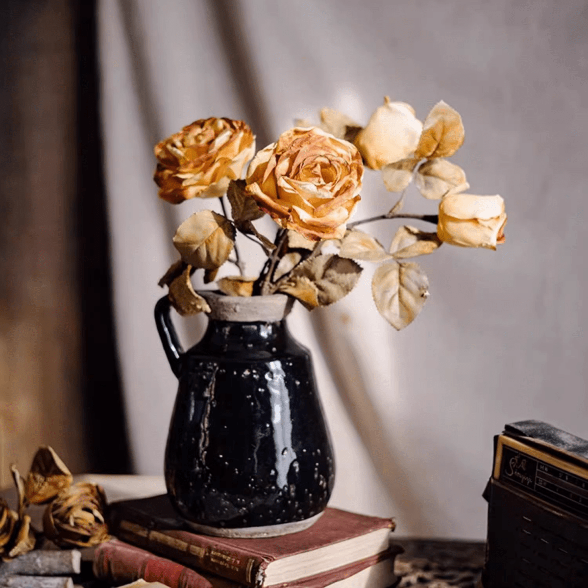 Artificial French Dried Look Rose Stem 26" Tall