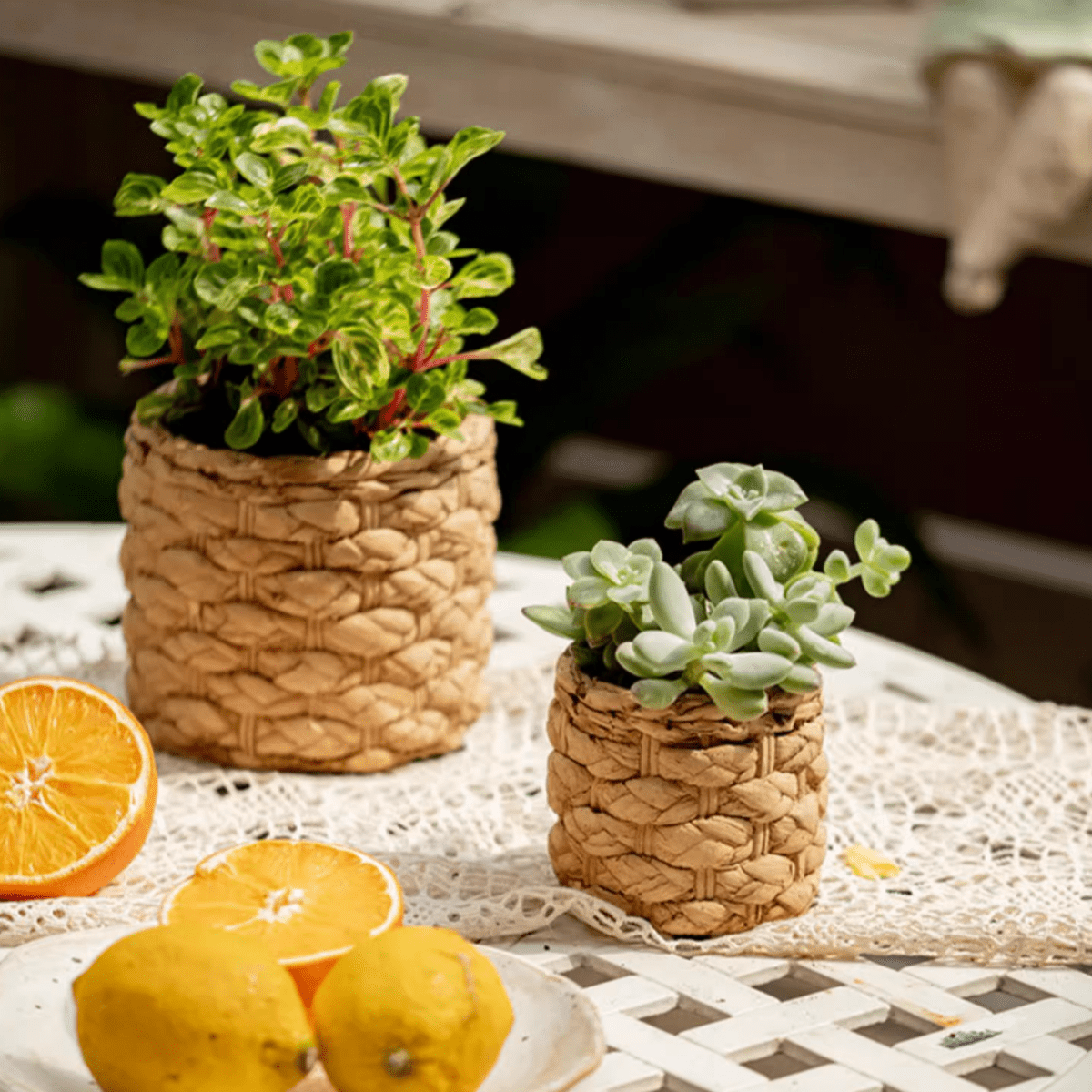 Grass-Weave-Look Cement Planter