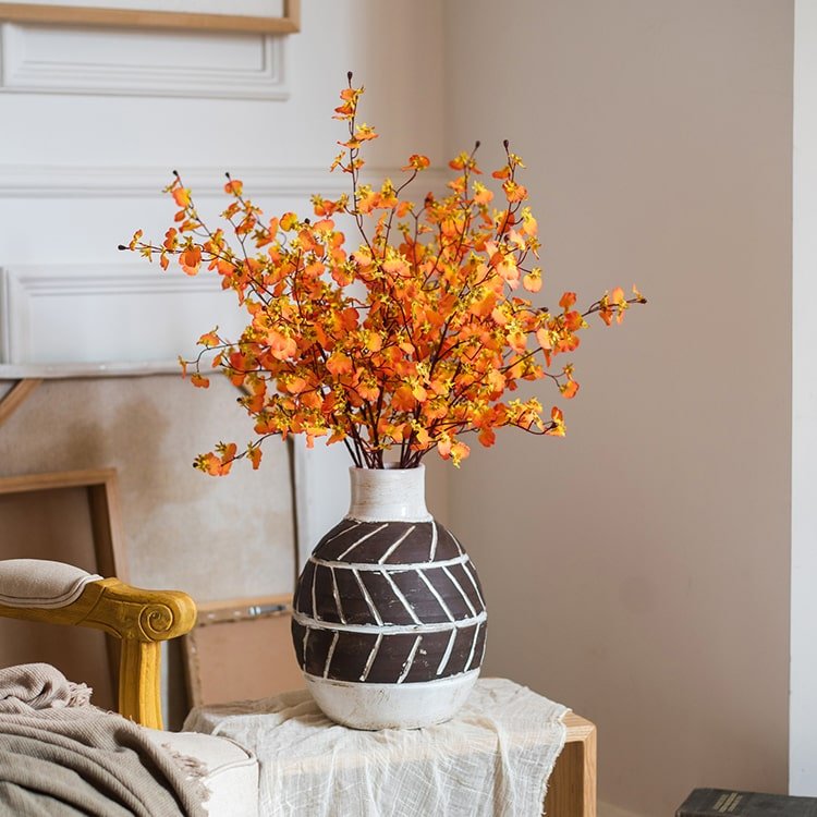 Artificial Impressionist Oncidium Orchid Stem in Orange 31" Tall