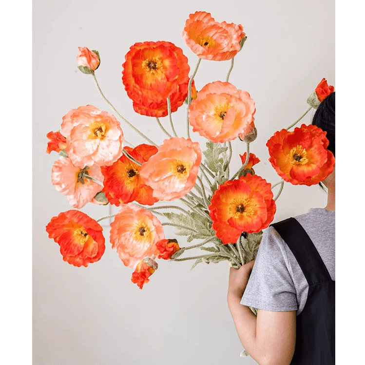 Artificial Large Silk Poppy Flower Stem 41" Tall