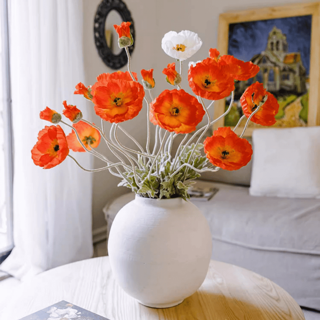 Artificial Large Silk Poppy Flower Stem 41" Tall