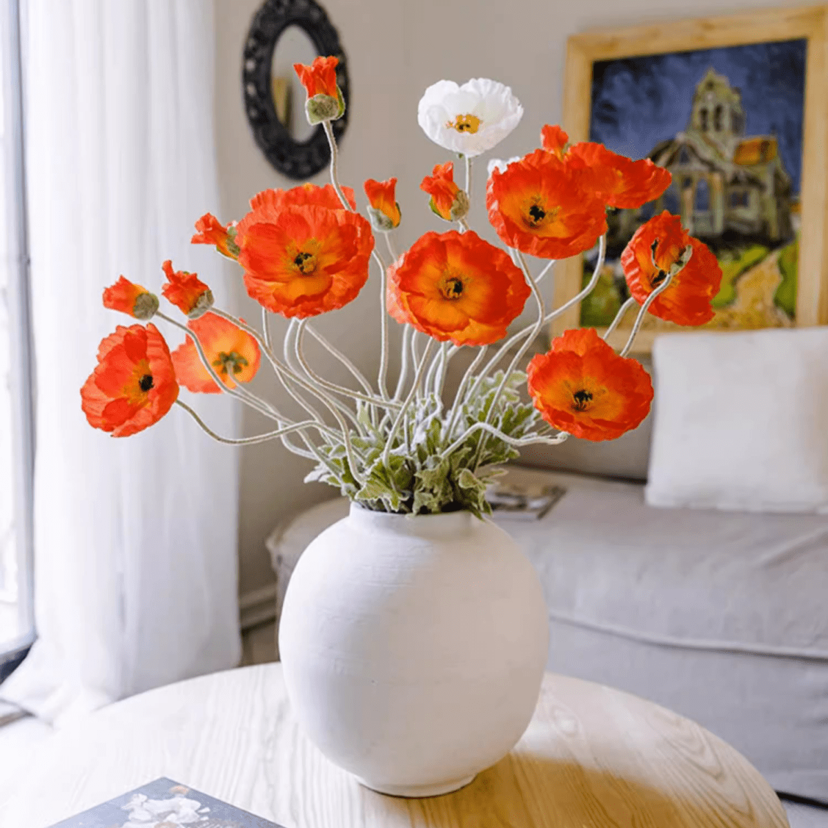 Artificial Large Silk Poppy Flower Stem 41" Tall