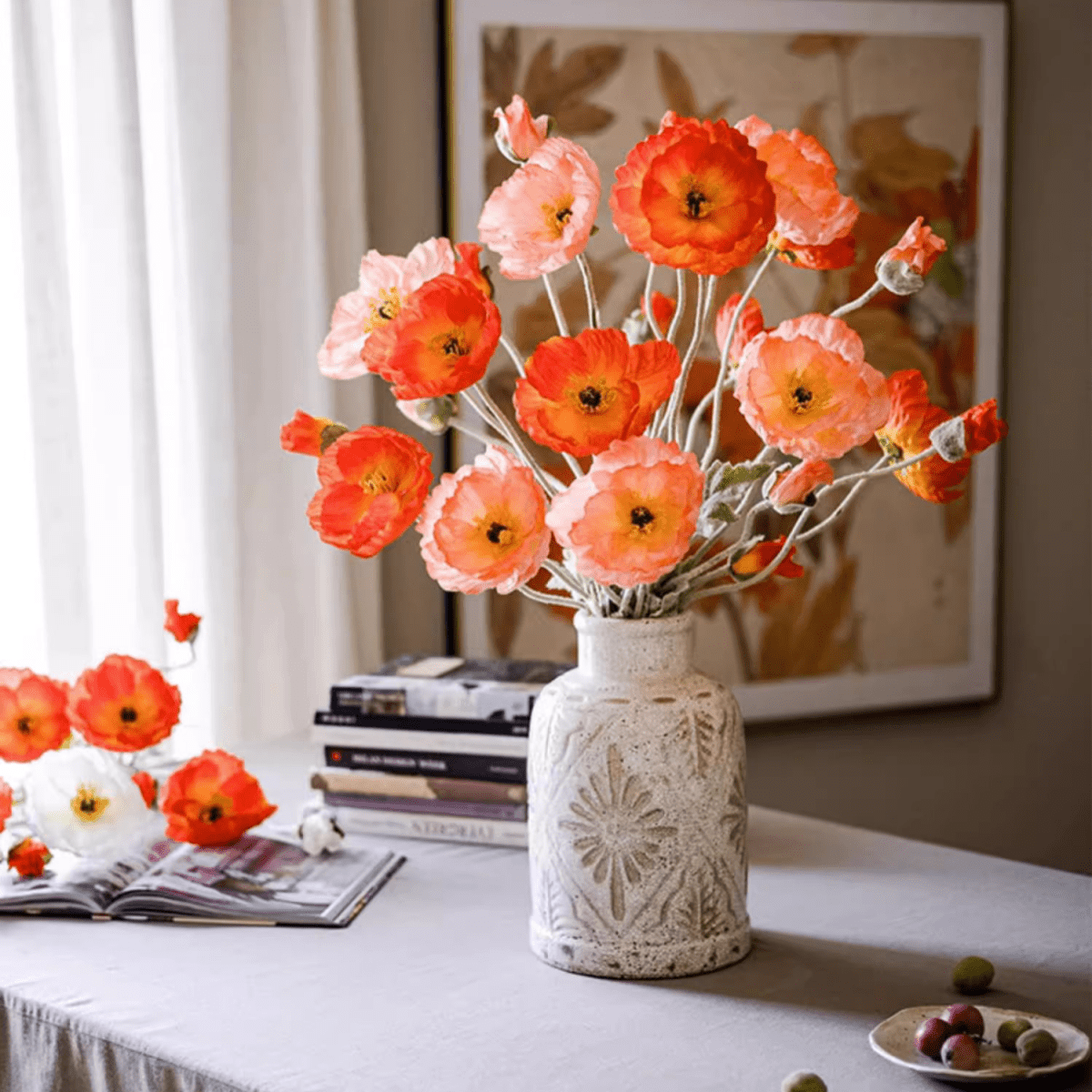 Artificial Large Silk Poppy Flower Stem 41" Tall