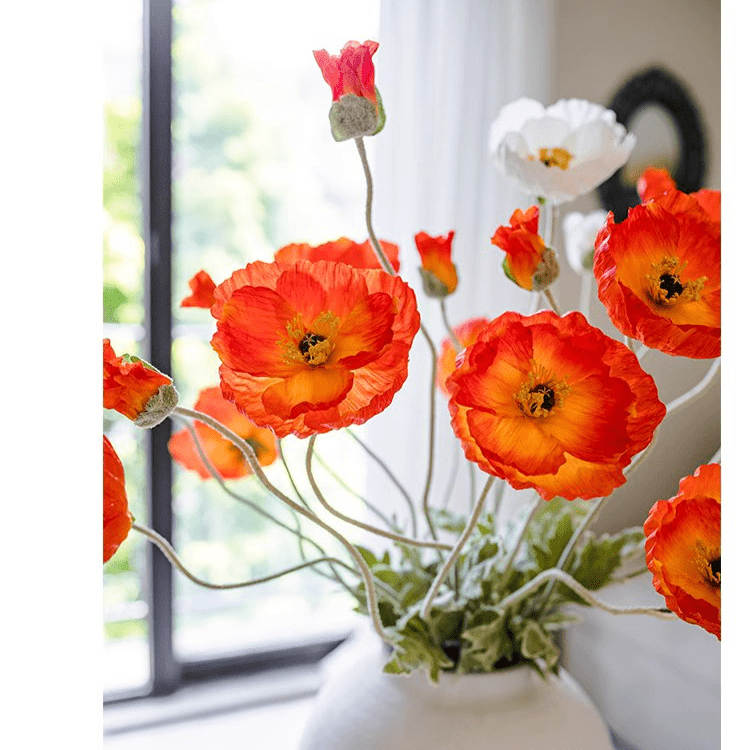 Artificial Large Silk Poppy Flower Stem 41" Tall