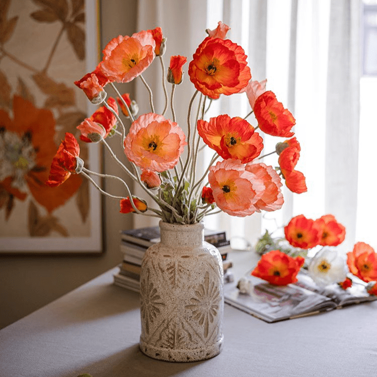 Artificial Large Silk Poppy Flower Stem 41" Tall