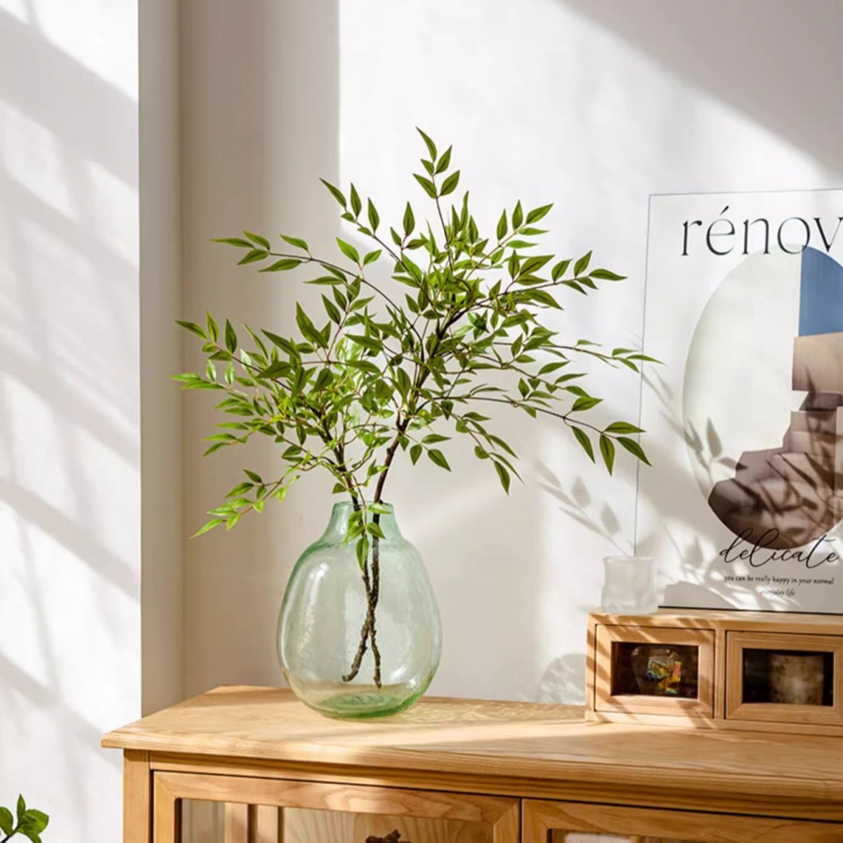 Artificial Green Nandina Leaf Stem