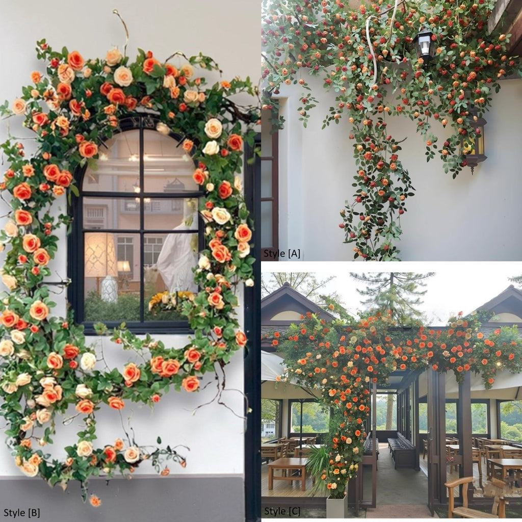 Artificial Orange Rose Climbing Vine for Walls and Trellises