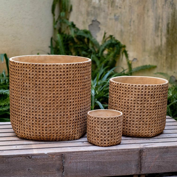 Rattan-Texture Cement Planter