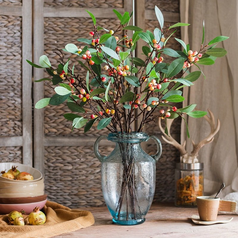 Artificial Snow Berry Leaf Stem 28" Tall