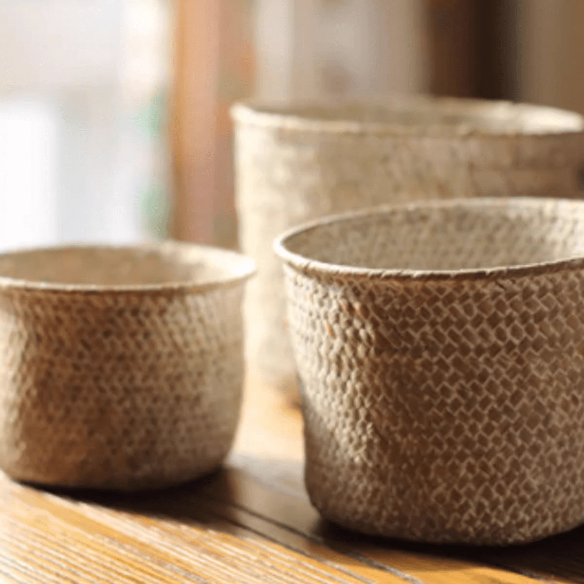 Natural Straw Round Storage Basket