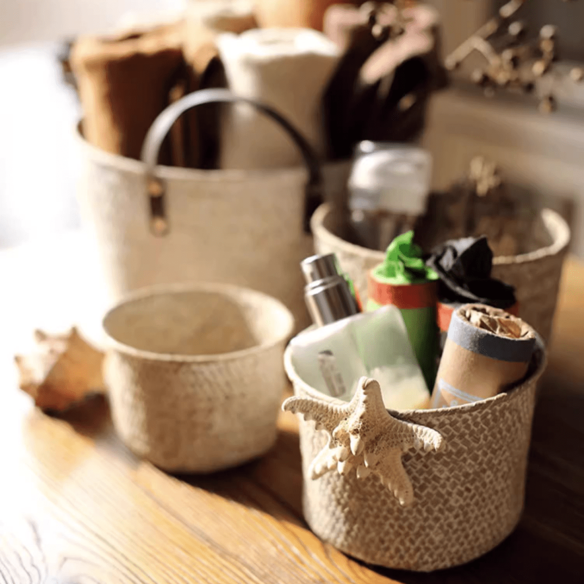 Natural Straw Round Storage Basket
