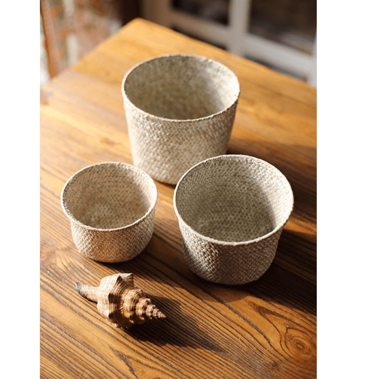 Natural Straw Round Storage Basket