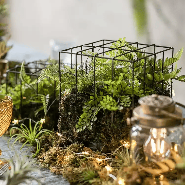 Woodland Cube Garden Accent with Artificial Fern