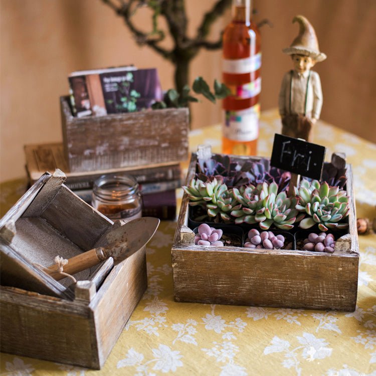 Square Solid Wood Table Boxes, Set of 3