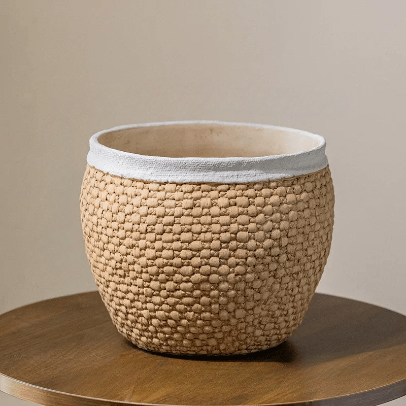 Woven Rattan-Look Cement Planter