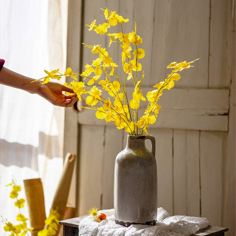 Artificial Silk-Look Yellow Dancing Lady Orchid Stem Bundle 19" Tall
