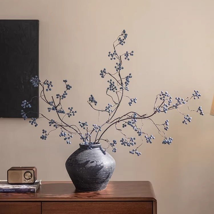 Artificial Zen Style Blue Berry Stem 37.5" Tall