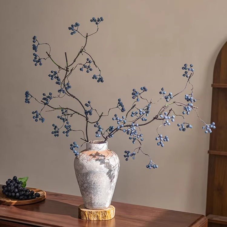 Artificial Zen Style Blue Berry Stem 37.5" Tall
