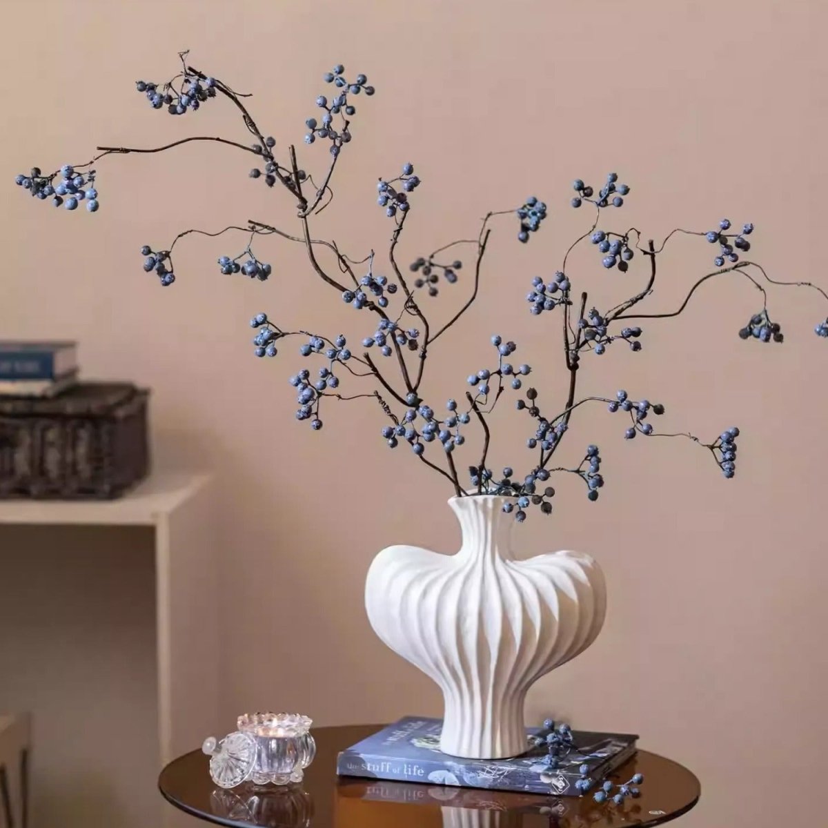 Artificial Zen Style Blue Berry Stem 37.5" Tall