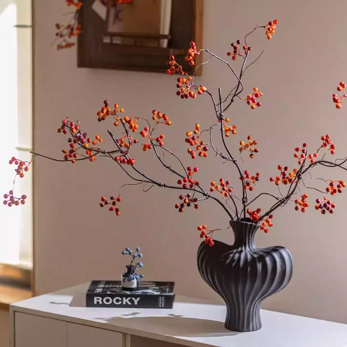 Artificial Zen Style Red Berry Stem 37.5" Tall