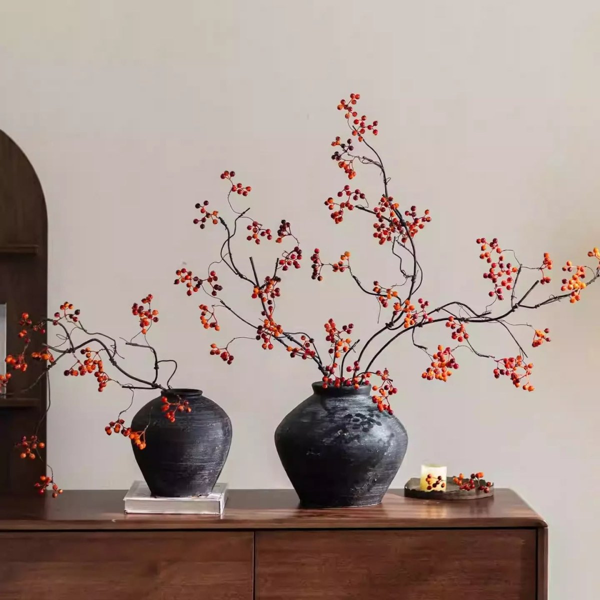 Artificial Zen Style Red Berry Stem 37.5" Tall