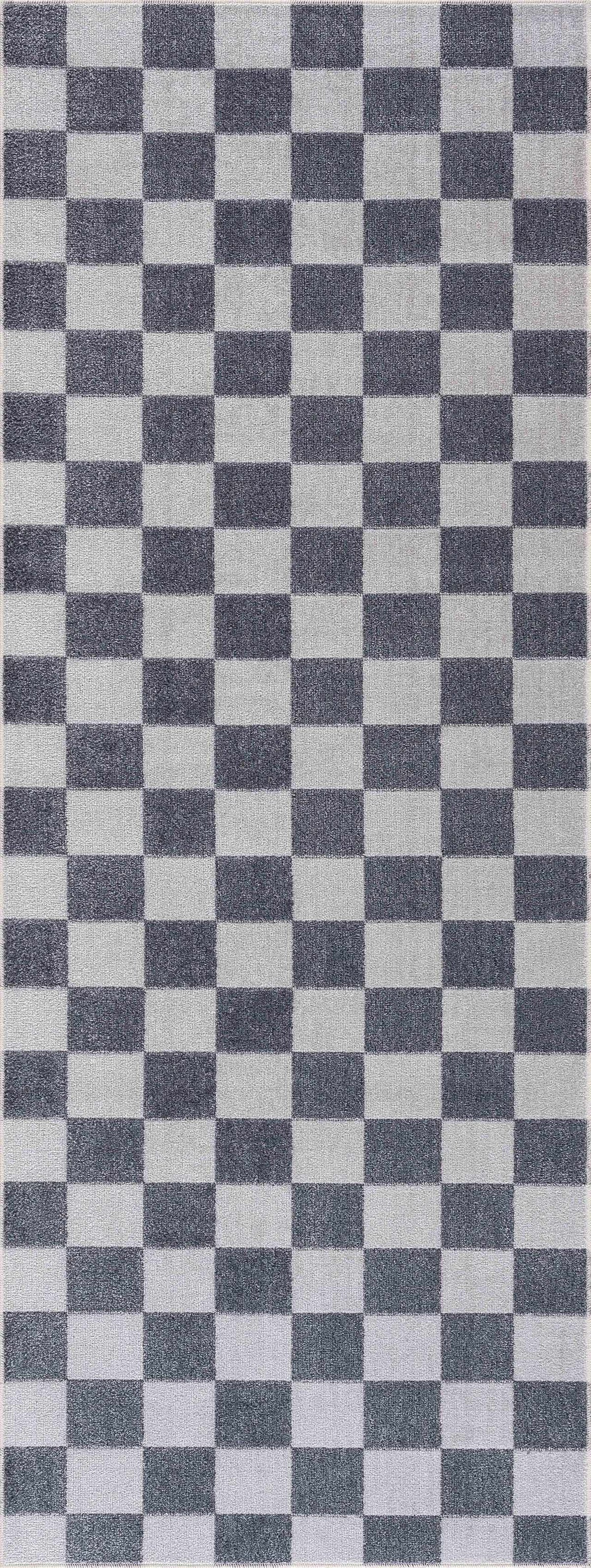 Alie Blue Gray Checkered Washable Rug