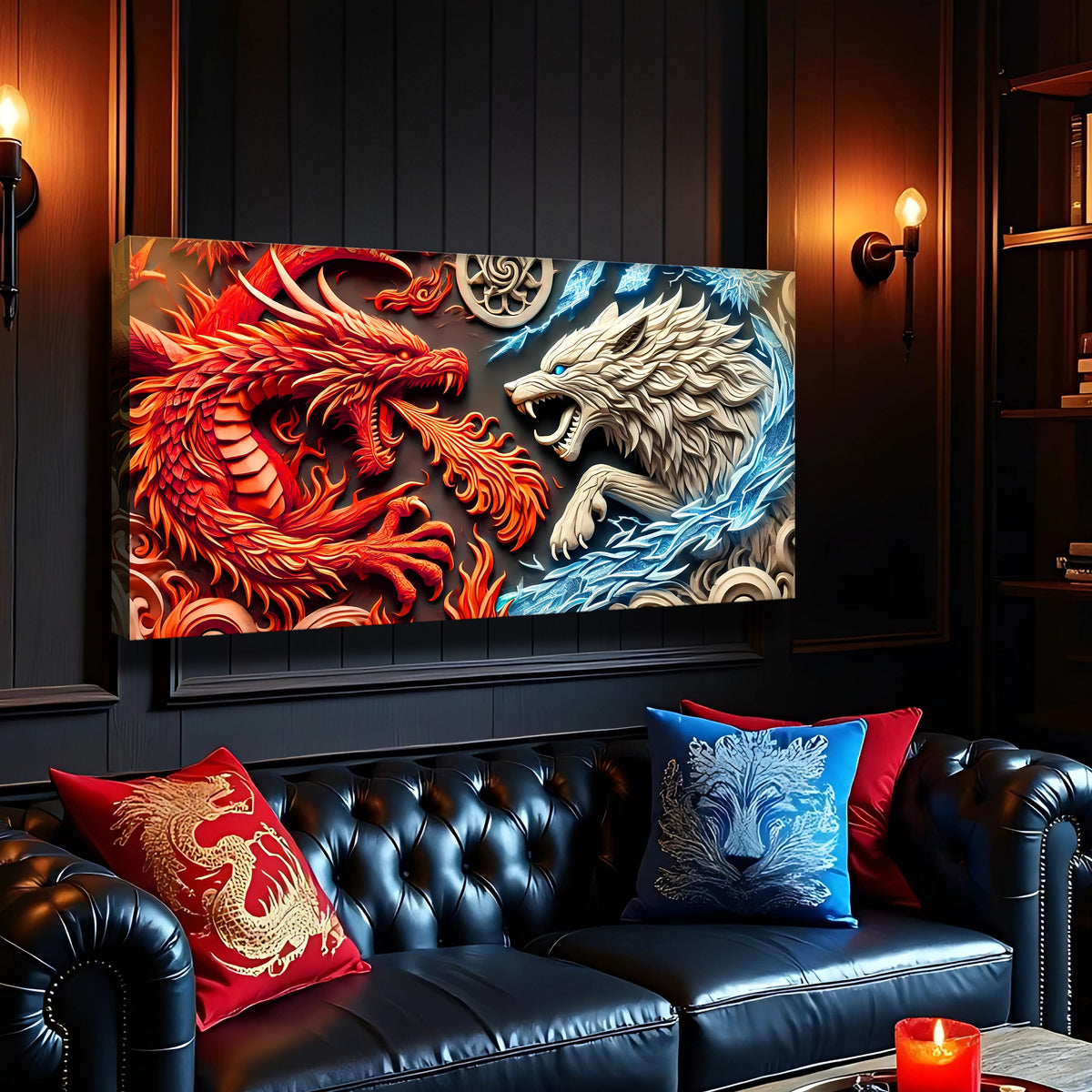 Dragon and Wolf Canvas Wall Art V