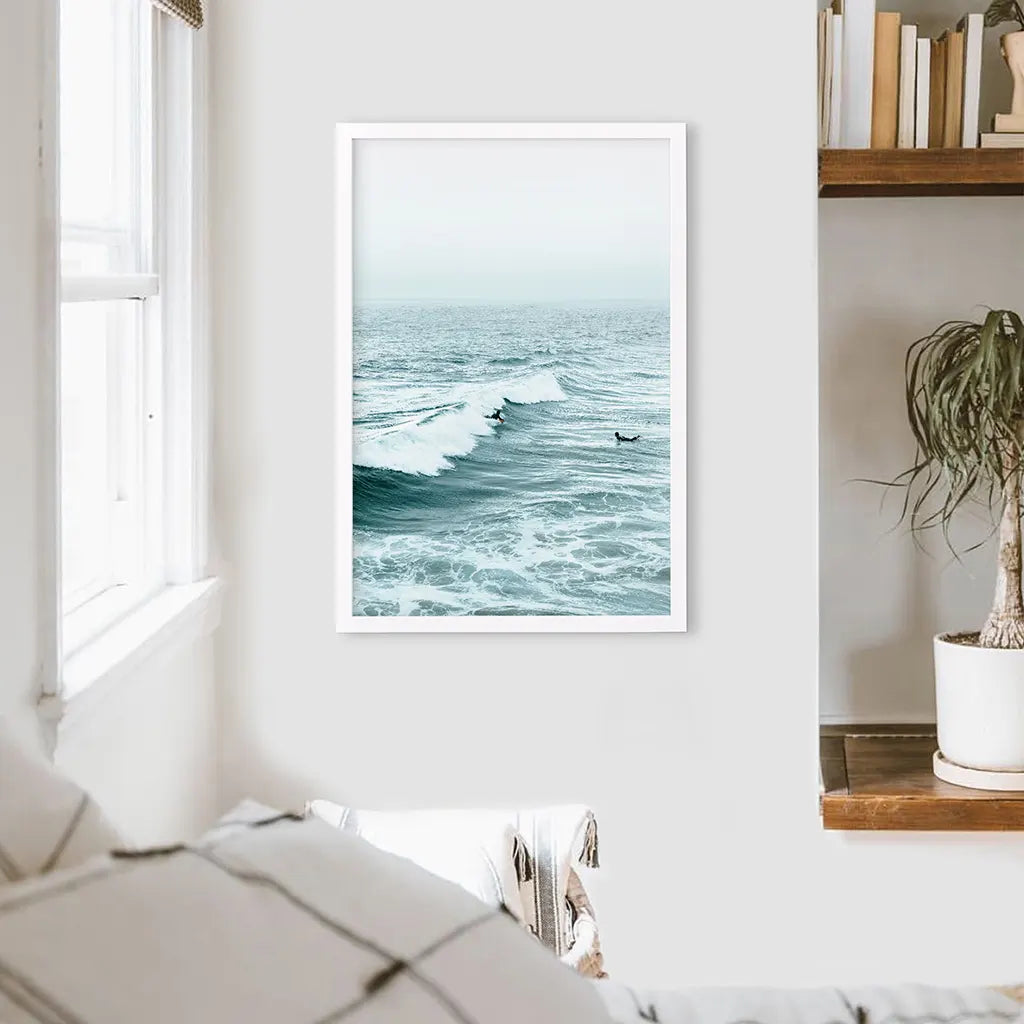 Large Blue Sea Waves. Surfing Themed Print