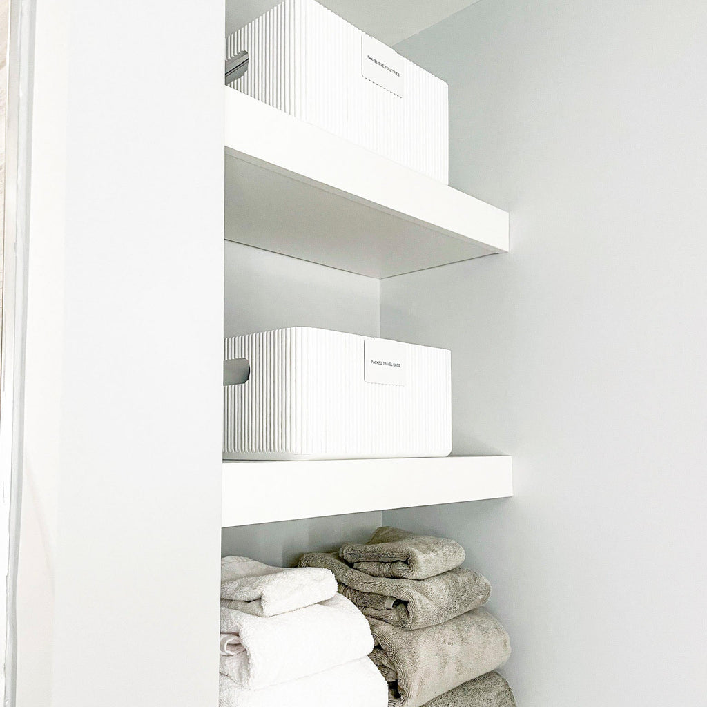 Wooden Ribbed Bins – White