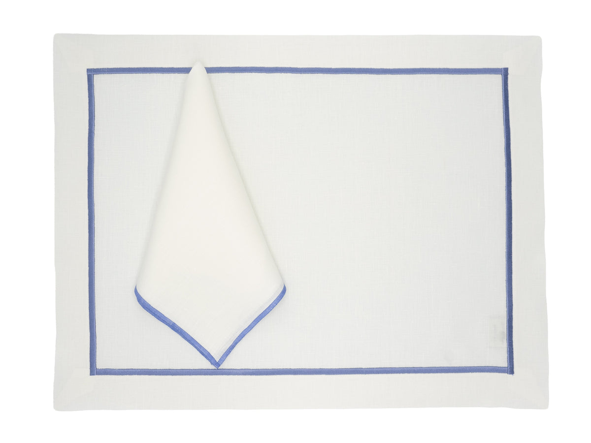 Linen Placemats With Blue Borders, Set of 4